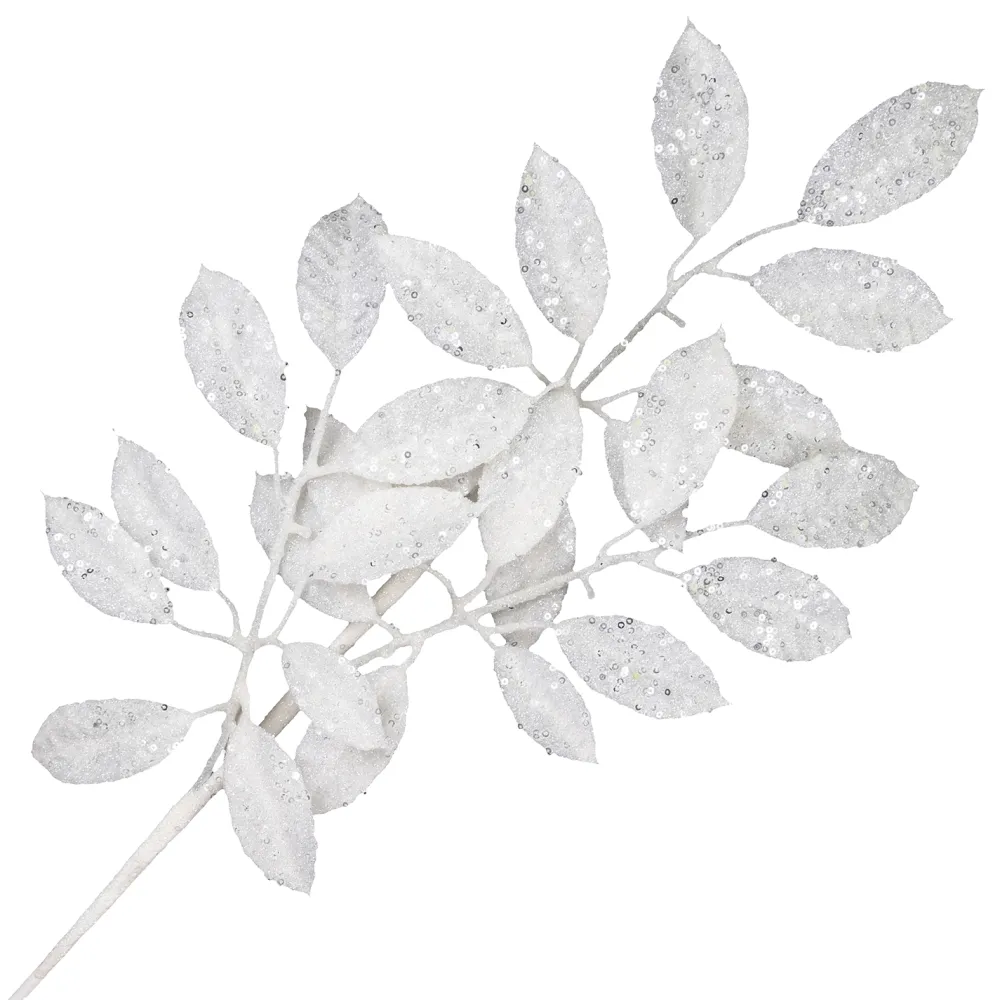 Best Christmas Forever SPRAY LEAVES 33″ WHITE W/ SILVER GLITTER