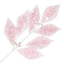 Sale Christmas Forever SPRAY LEAVES FABRIC 25.5″ IRIDIDESCENT PINK SEQUINS