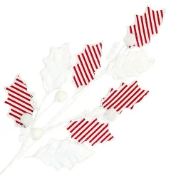 Best Christmas Forever SPRAY LEAVES FABRIC 27″ WHITE/ RED HOLLY STRIPES