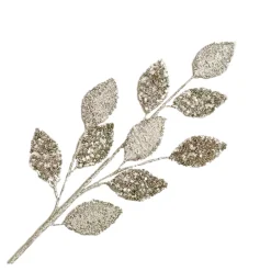 New Christmas Forever SPRAY LEAVES FABRIC 30″ PLATINUM W/ BEADS GLITTER & SEQUINS