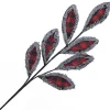 Hot Christmas Forever SPRAY LEAVES FABRIC 27″ RED/ BLK BUFFALO PLAID W/ FLUFFY FROSTED BORDER