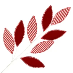 Hot Christmas Forever SPRAY LEAVES FABRIC 30.5″ RED/WHITE VELVET STRIPED