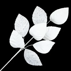 Clearance Christmas Forever SPRAY LEAVES FABRIC 29″ WHITE AND SILVER GLITTER LEAVES