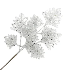 Outlet Christmas Forever SPRAY LEAVES FAN SHAPE 18″ WHITE/SILVER GLITTER