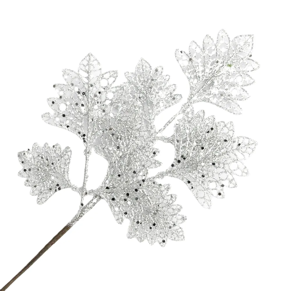 Outlet Christmas Forever SPRAY LEAVES FAN SHAPE 18″ WHITE/SILVER GLITTER