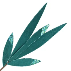 New Christmas Forever SPRAY LEAVES LONG 22.5″ PEACOCK VELVET W/ GLITTER