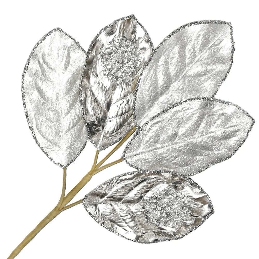 Best Christmas Forever SPRAY LEAVES MAGNOLIA 23″ SILVER METALIC W/ GLITTER