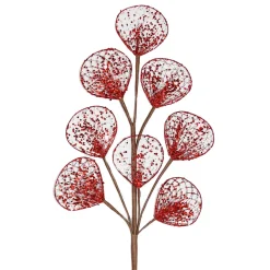 Best Christmas Forever SPRAY LEAVES MESH 26″ RED GLITTER