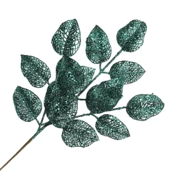 Best Christmas Forever SPRAY LEAVES ROSE 22″ EMERALD GREEN GLITTER