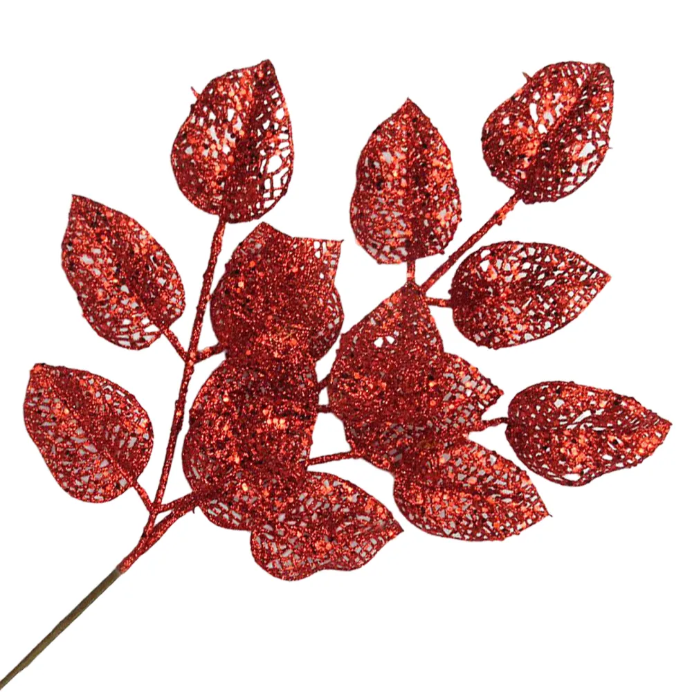 Online Christmas Forever SPRAY LEAVES ROSE 22″ RED 22″ GLITTER