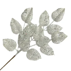 Best Christmas Forever SPRAY LEAVES ROSE 22″ WHITE/SILVER GLITTER