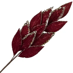 Best Christmas Forever SPRAY LEAVES VELVET 26.5″ BURGUNDY W/ CHAMP GLITTER BORDER