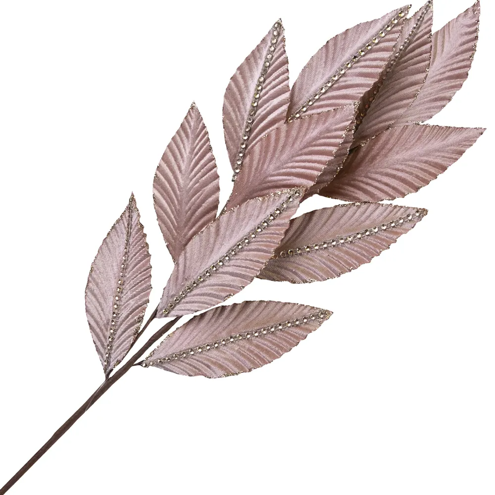 Discount Christmas Forever SPRAY LEAVES VELVET 27″ ROSE GOLD W/ SEQUINS AND GLITTER BORDER