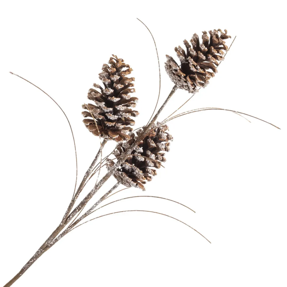 Sale Christmas Forever SPRAY PINE CONE 24″ NATURAL ICED ON BRANCH W/ GRASS