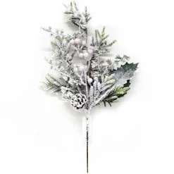 Hot Christmas Forever SPRAY PINE FLOCKED 20″ FLOCKED MIXED GREENS W/ BERRIES & 2 PINE CONES