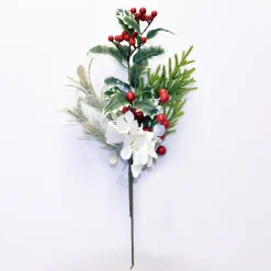 Best Christmas Forever SPRAY WHITE HYDRANGEA 17″ MIXED GREEN W/ RED BERRIES