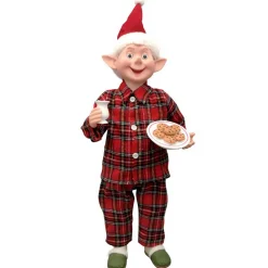 Online Christmas Forever STANDING ELF 15″ RED PAJAMAS HAVING COOKIES