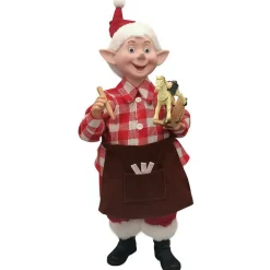 Best Christmas Forever STANDING ELF 15″ RED/ WHITE CARPENTER HOLDING ROCKING HORSE