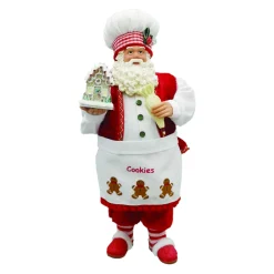 Hot Christmas Forever STANDING SANTA 11″ BAKER RED/WHITE W/ GINGERBREAD HOUSE