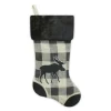 Discount Christmas Forever STOCKING 20.5″ BLACK/ CREAM BURLAP PLAID & SUEDE WITH FAUX FUR CUFF- MOOSE