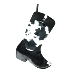 New Christmas Forever STOCKING 18.5″ BLACK FAUX FUR & CORDUROY, COWBOY BOOT DESIGN