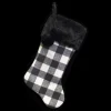 Hot Christmas Forever STOCKING 20.5″ BLACK/ WHITE PLAID W/BLACK FAUX FUR CUFF AND POM POMS