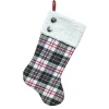 Christmas Forever STOCKING 20.5″ BLACK/ WHITE/ RED PLAID W/ SHERPA CUFF & BUTTONS