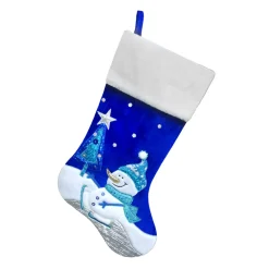 Hot Christmas Forever STOCKING 20.5″ BLUE/WHITE VELVET W/ FAUX FUR CUFF, METALLIC EMBROIDERY