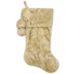 Outlet Christmas Forever STOCKING 20.5″ DELUXE ALL BEIGE FAUX FUR WITH FAUX FUR POMS POMS