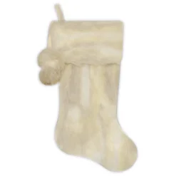 New Christmas Forever STOCKING 20.5″ DELUXE ALL IVORY FAUX FUR WITH FAUX FUR POMS POMS