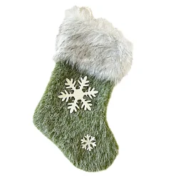 Discount Christmas Forever STOCKING 9.5″ FAUX FUR GREEN W/ SNOWFLAKE