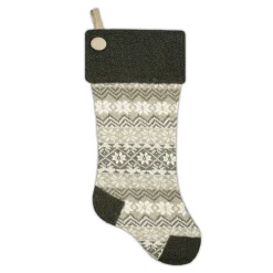 Sale Christmas Forever STOCKING 21.5″ GRAY KNITTED & SHERPA, SHERPA CUFF W/ BUTTON, HEEL & TOE DESIGN