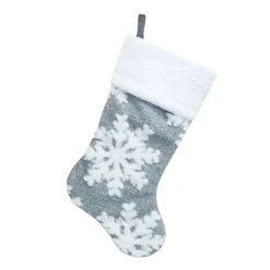 Discount Christmas Forever STOCKING 20.5″ GRAY/WHITE SNOWFLAKES W/ SHERPA CUFF