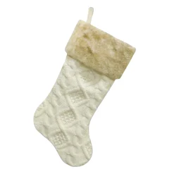 Clearance Christmas Forever STOCKING 20.5″ IVORY CABLE KNIT W/ FAUX FUR CUFF