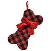 Discount Christmas Forever STOCKING 14″ PET DOG BONE RED/BLACK PLAID BONE W/ RED VELVET BOW