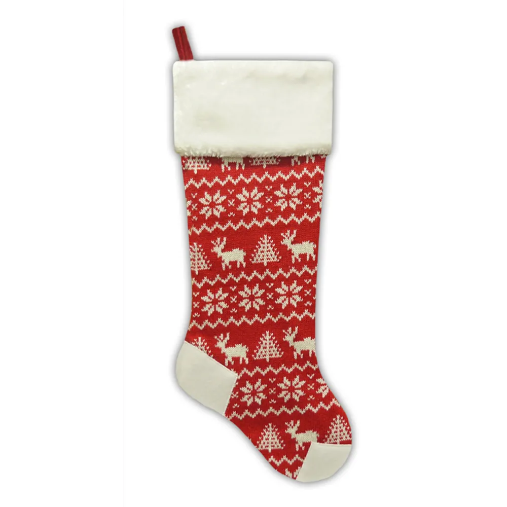 Sale Christmas Forever STOCKING 21.5″ RED KNITTED & FLEECE W/ FAUX FUR CUFF, HEEL AND TOE DESIGN