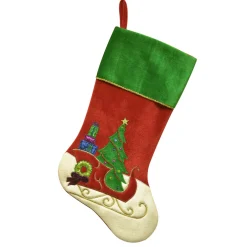 Hot Christmas Forever STOCKING 20.5″ RED VELVET W/ SLEIGH APPLIQUE
