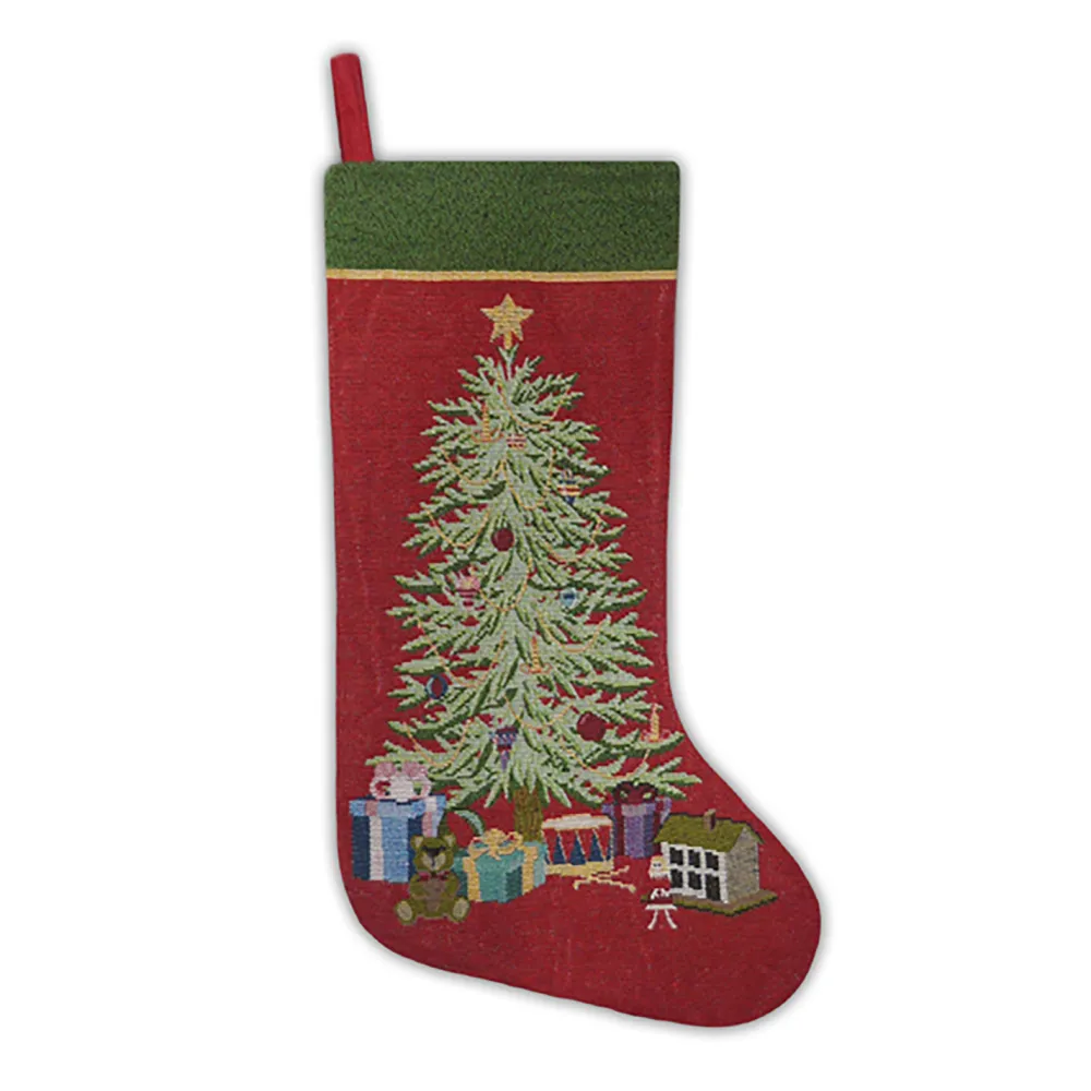New Christmas Forever STOCKING 19″ RED W/ TAPESTRY, CHRISTMAS & GIFTS DESIGN