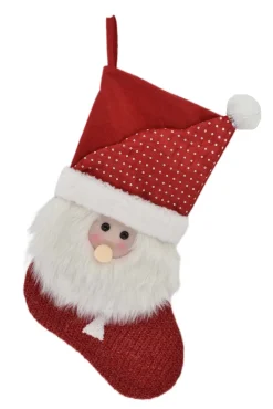 Clearance Christmas Forever STOCKING 19″ RED/ WHITE W/PLUSH SANTA