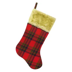 Best Christmas Forever STOCKING 20.5″ RED/GREEN PLAID W/ FAUX FUR CUFF