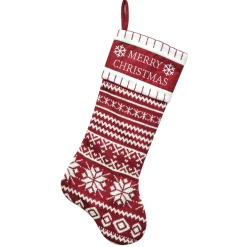 Best Christmas Forever STOCKING 20.5″ RED/WHITE KNITTED NORDIC PRNT W/ MERRY CHRISTMAS EMB CUFF