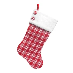 Discount Christmas Forever STOCKING 20.5″ RED/WHITE PLAID W/ SHERPA CUFF & BUTTONS