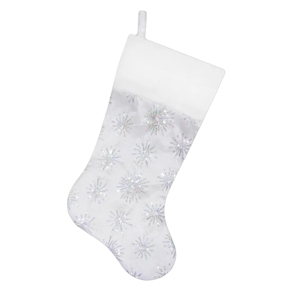 Outlet Christmas Forever STOCKING 20.5″ SILVER IRID. SEQUINS W/ FAUX FUR CUFF