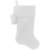 New Christmas Forever STOCKING 20.5″ WHITE QUILTED VELVET WITH FAUX FUR CUFF & POM POMS