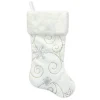 Outlet Christmas Forever STOCKING 20.5″ WHITE W/ SILVER SEQUINS SNOWFLAKE FAUX FUR WITH FAUX FUR CUFF