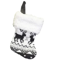 Sale Christmas Forever STOCKING MINI 6″ BLACK/ WHITE KNITTED REINDEER PATTERN W/FUR CUFF