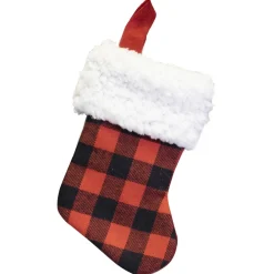 Discount Christmas Forever STOCKING MINI 6″ RED/ BLACK BUFFALO PLAID W/FUR CUFF