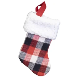 Hot Christmas Forever STOCKING MINI 6″ RED/ BLACK/ WHITE PLAID W/FUR CUFF