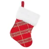 Online Christmas Forever STOCKING MINI 6″ RED/GREEN GLITTER PRINT PLAID W/ FAUX FUR CUFF