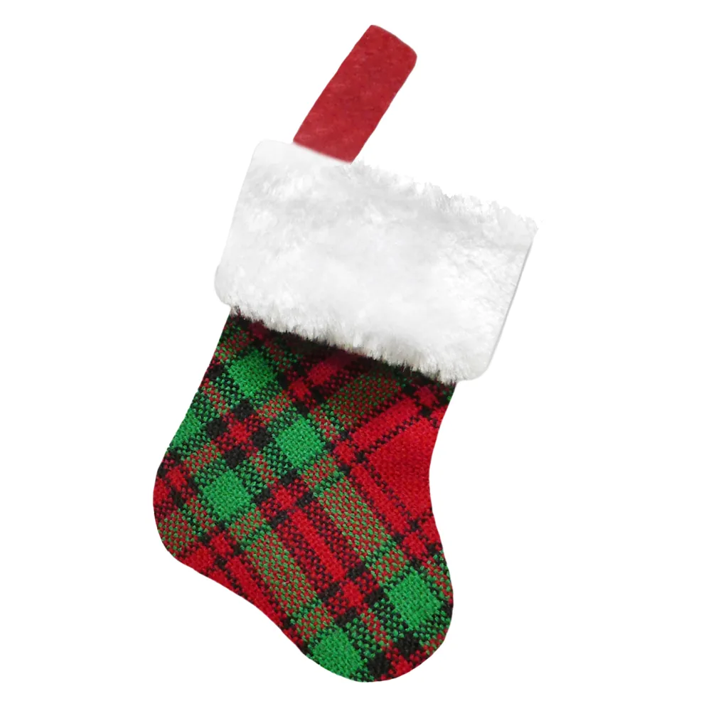 Sale Christmas Forever STOCKING MINI 6″ RED/GREEN PLAID W/ FAUX FUR CUFF